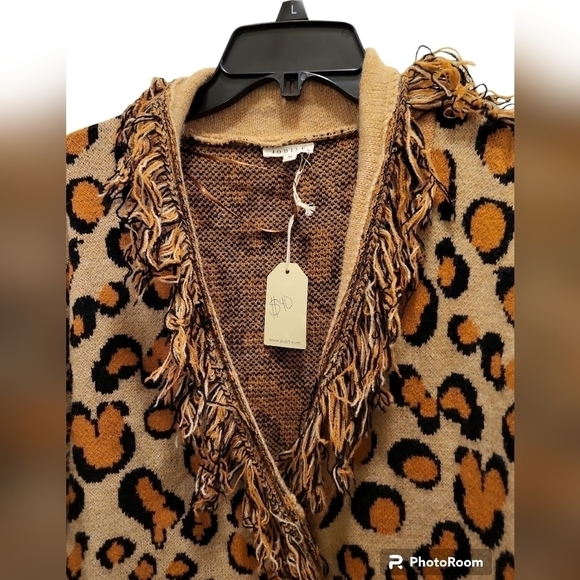 NWT Jodifl Med Cheetah print cardigan long oversized fringe - Picture 4 of 16